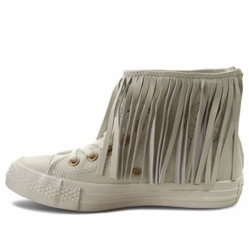 Converse Chuck Taylor All Star Egret Fringe High Top Sneaker in white leather 6 - Picture 3 of 5